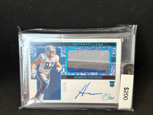 Aidan Hutchinson RPA Panini One! triple color patch, on card AUTO /75