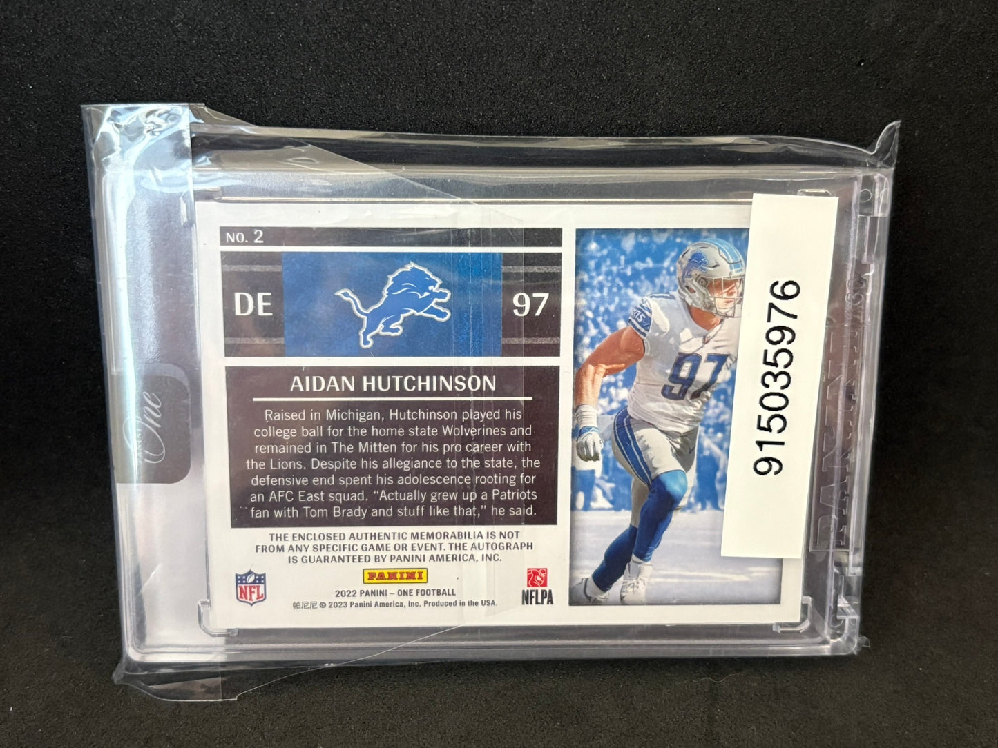 Aidan Hutchinson RPA Panini One! triple color patch, on card AUTO /75